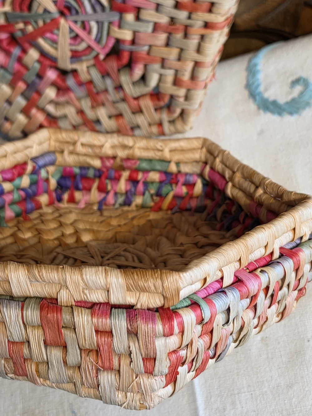 Handwoven Hexagon Storage Basket in Multicolor and Natural